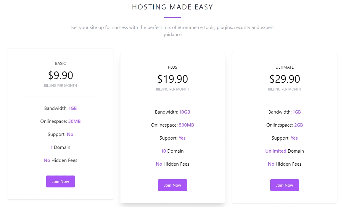 Three Column Pricing Page With Centered Title