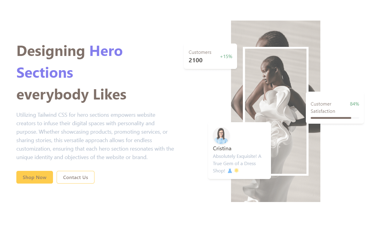 Tailwind css hero section with hero image and floating cards