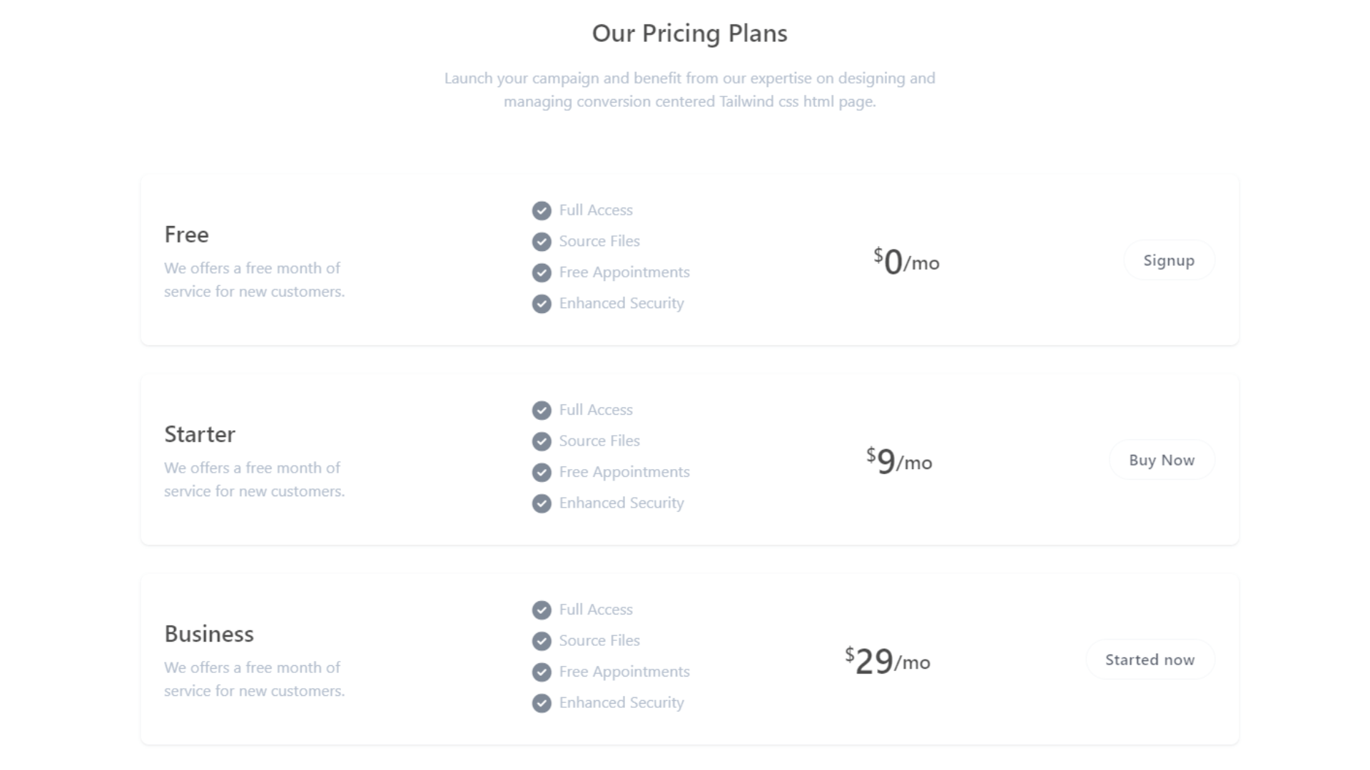 Html and  Tailwind CSS Vertical Pricing Code Snippet | Component